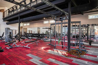Red carpet in fitness center
