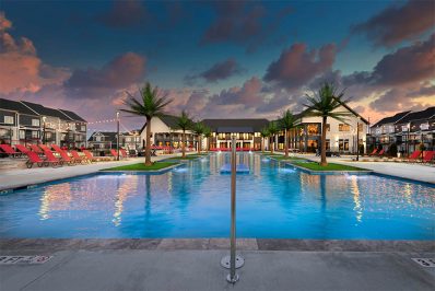 Resort-style pool at night