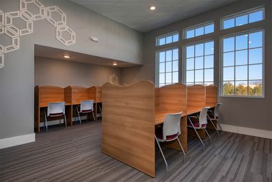 Chairs and desks with dividers for privacy