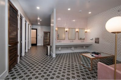 Bathroom with decorative tiling