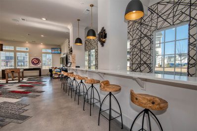 Countertop seating with brown stools