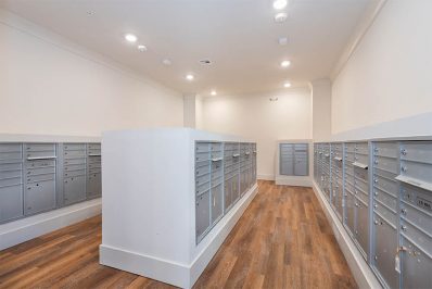 Locker room with wood-style flooring