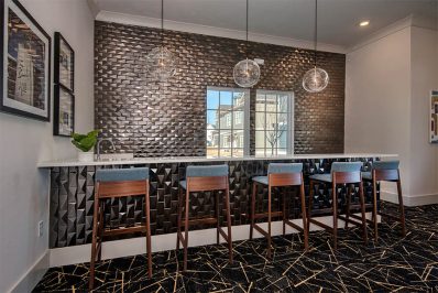 Countertop seating with wooden stools