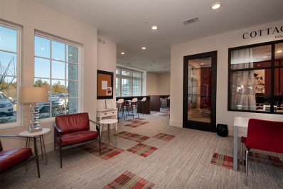 Lounge with seating for work or socialization