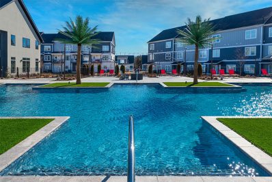 Resort-style pool shaped like trident